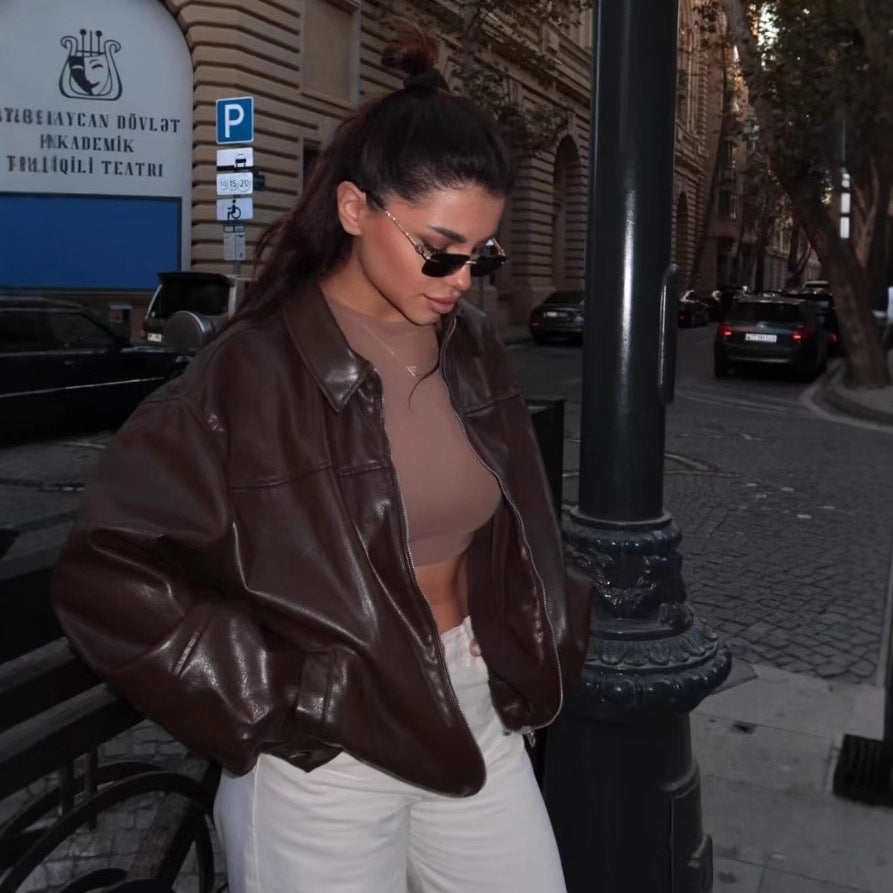 Versatile Faux-leather Bomber Jacket variant CJYD265065606FU|CJYD265065607GT|CJYD265065608HS|CJYD265065609IR|CJYD265065610JQ
