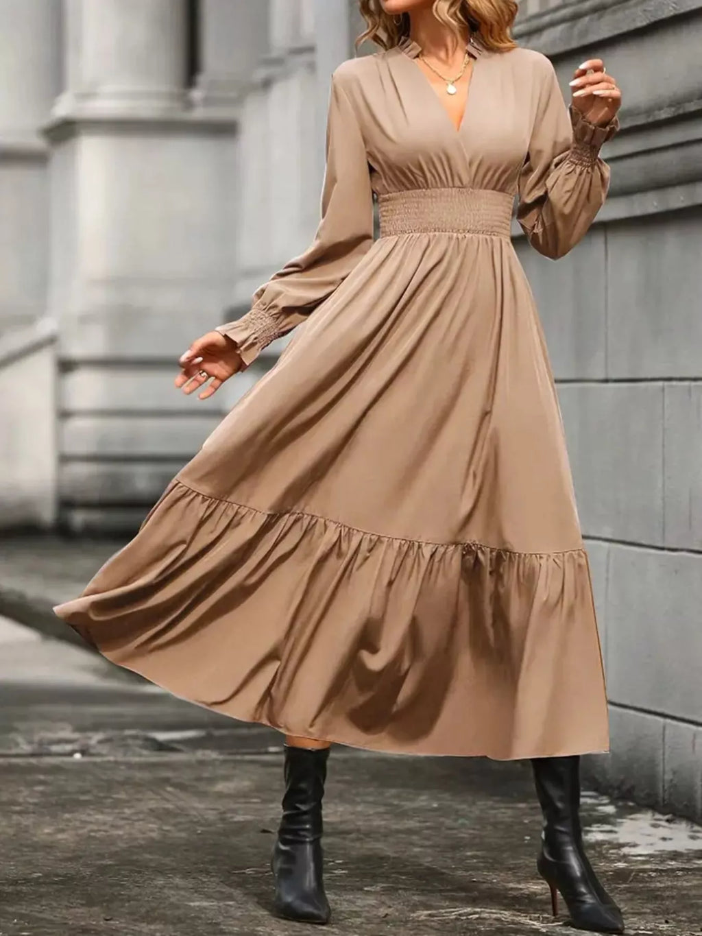 Surplice Long Sleeve Tiered Midi Dress (17)
