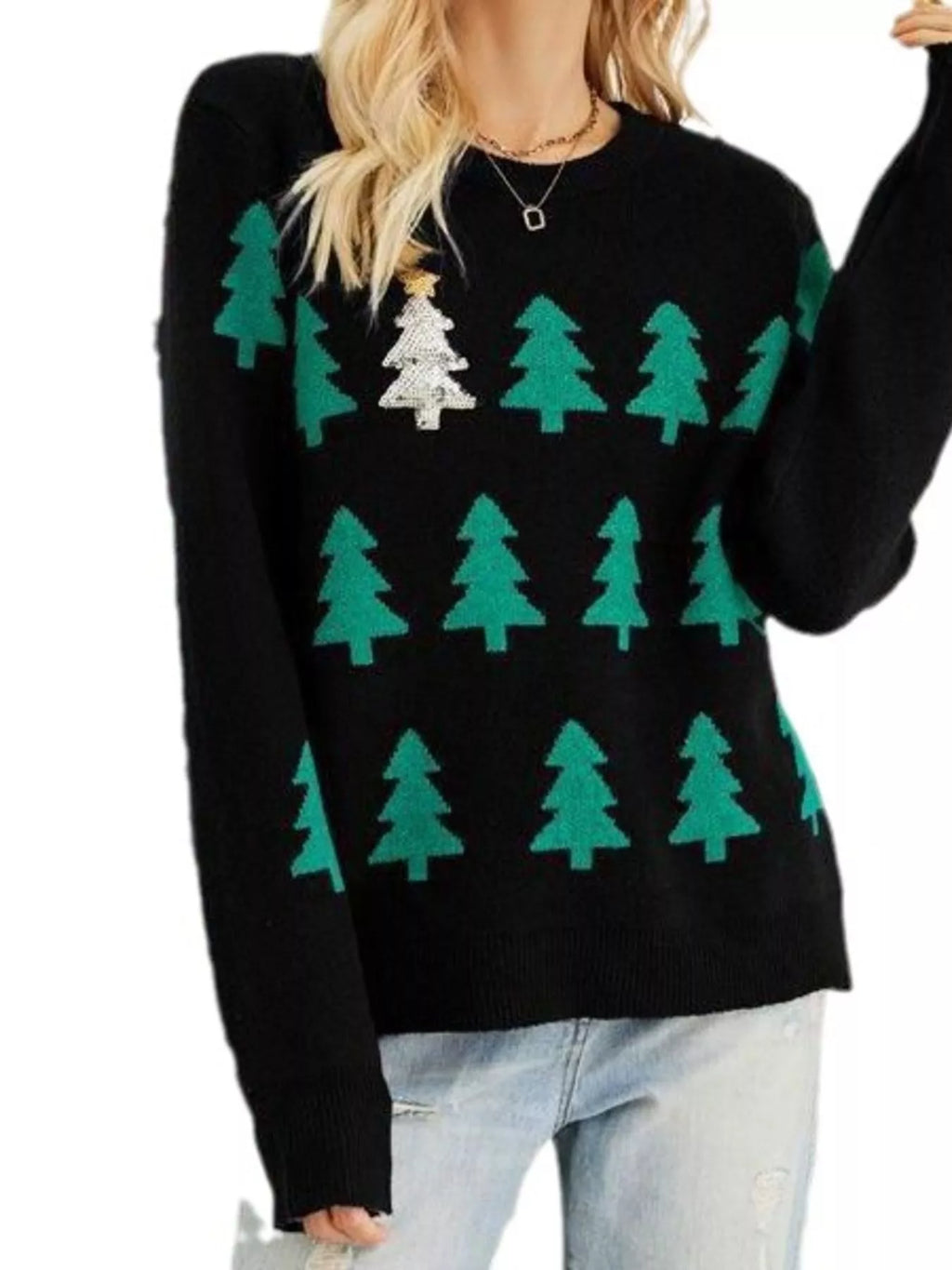 Christmas Tree Pattern Long Sleeve Sweater (10)