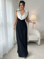 Floral Applique Two Tone Maxi Dress (2)