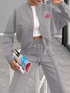 Zip Up Dropped Shoulder Outerwear Pants Set (24)