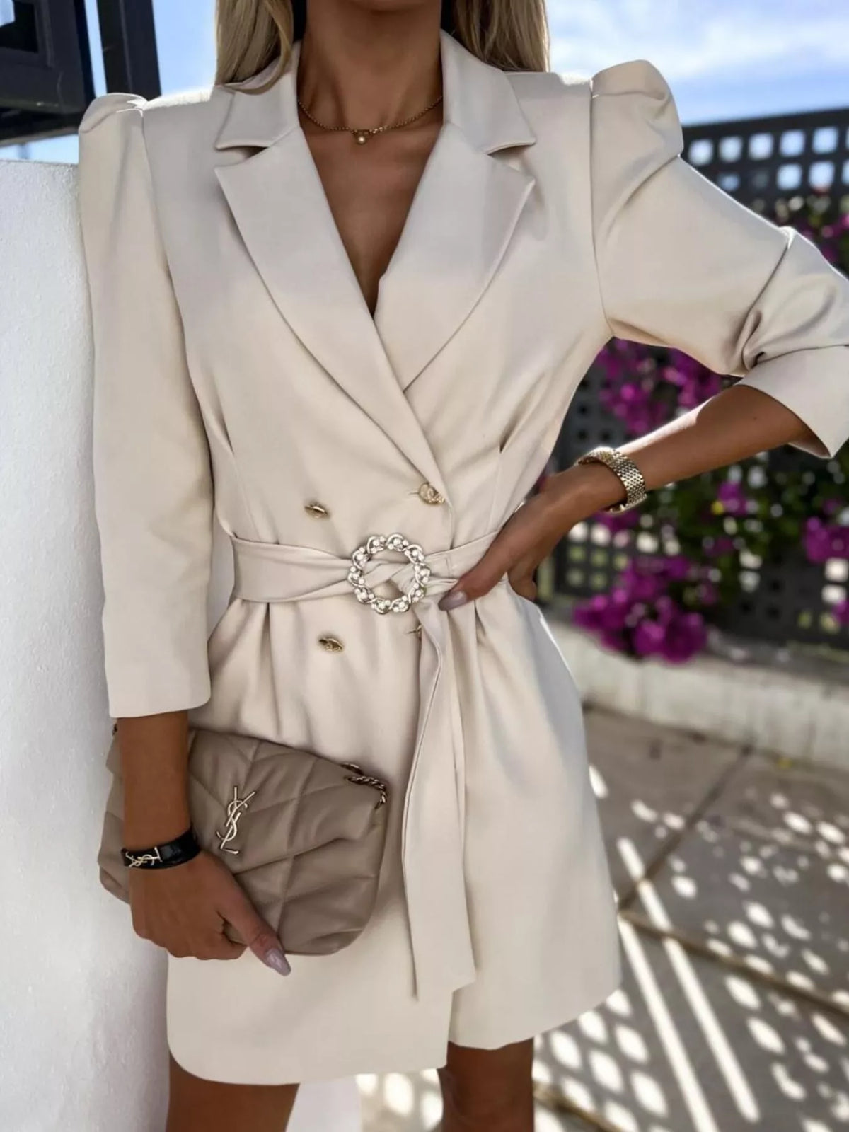 3/4 Sleeve Belted Blazer Dress (2)
