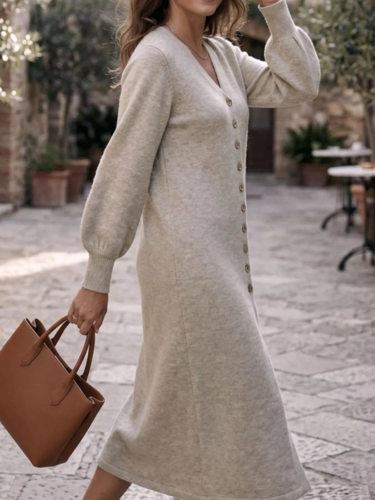 Button Front Long Sleeve Sweater Dress (4)