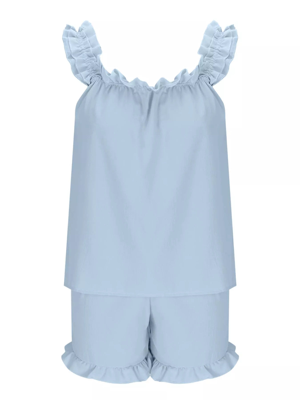 Ruffle Trim Sleeveless Top Shorts Set (30)