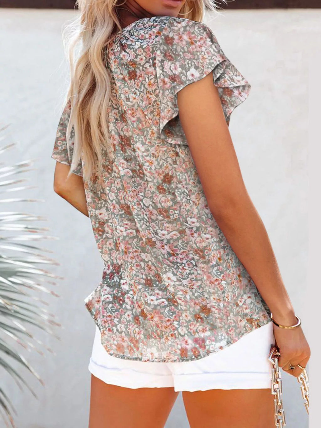 Full Size Floral Print Flutter Sleeve V-neck Blouse Plus (8)