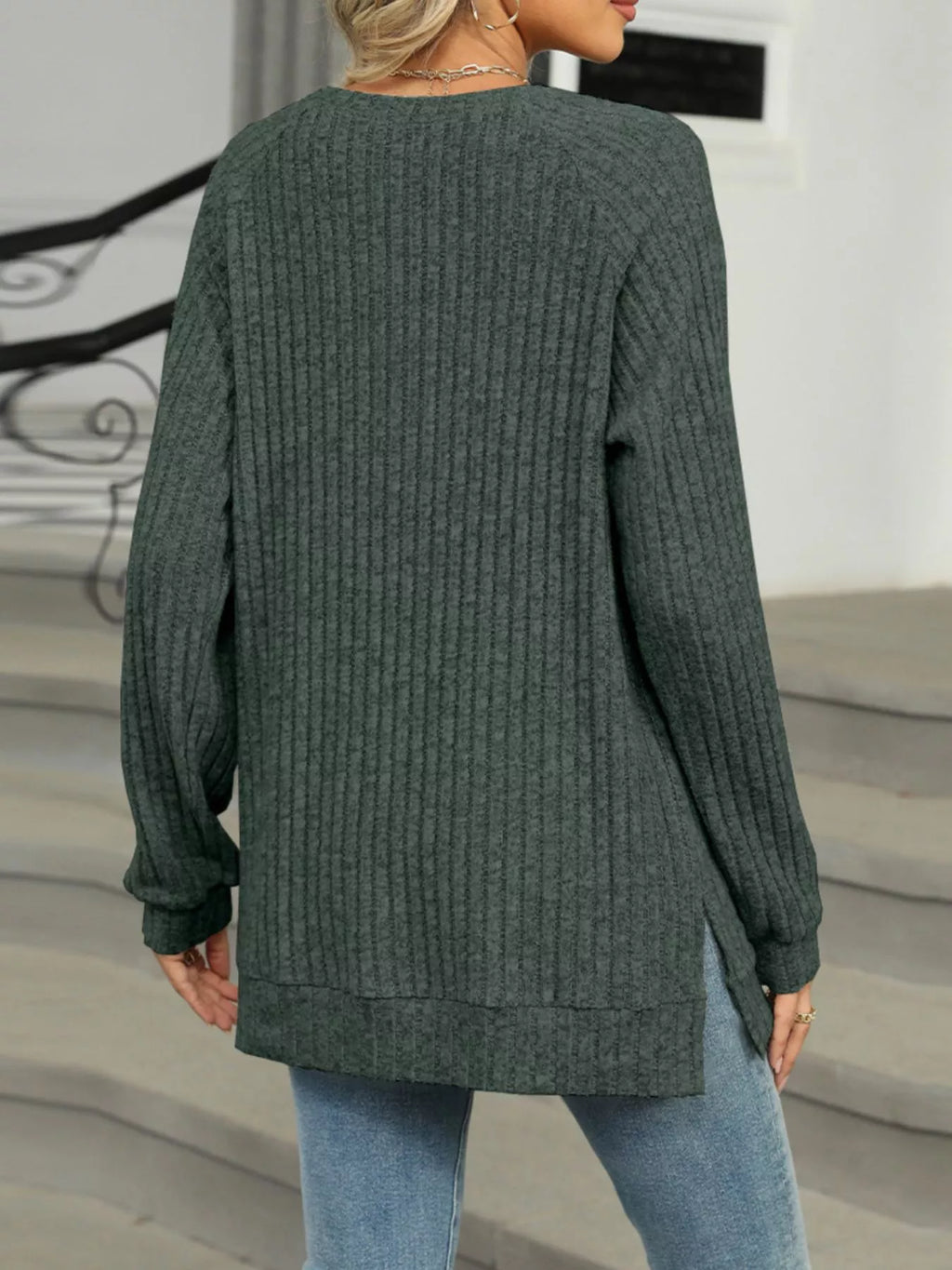 Round Neck Knit Button Top (11)