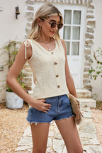 Full Size Decorative Button Eyelet Tied Tank (5)