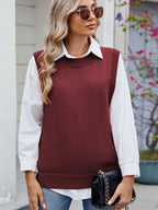 Buttoned Round Neck Sweater Vest (2)