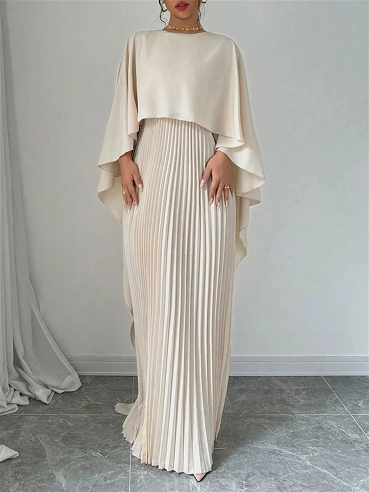 Cape Pleated Maxi Dress (5)