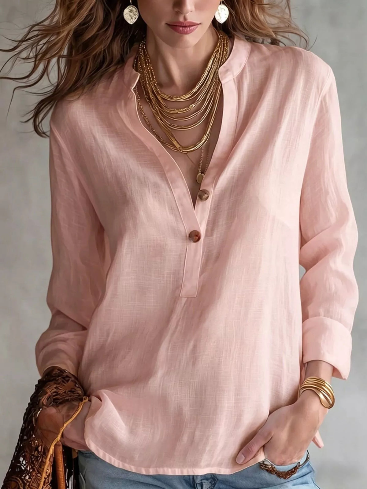 Button Detail Long Sleeve Blouse