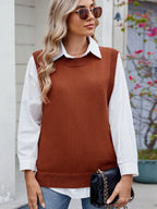 Buttoned Round Neck Sweater Vest (20)