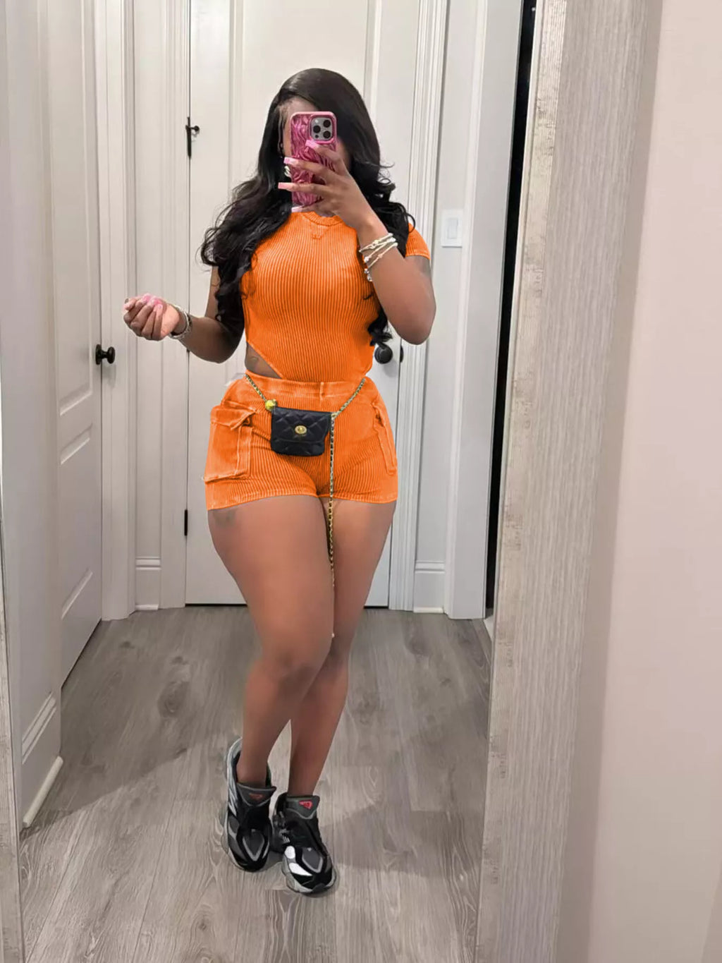 Ribbed Knit Bodysuit Shorts Set (11)