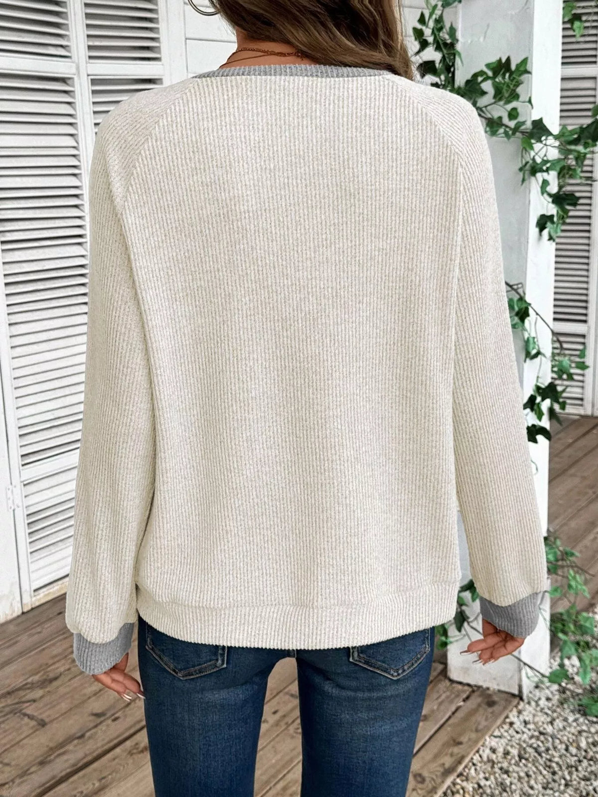 Ribbed Knit Two-tone Top (12)