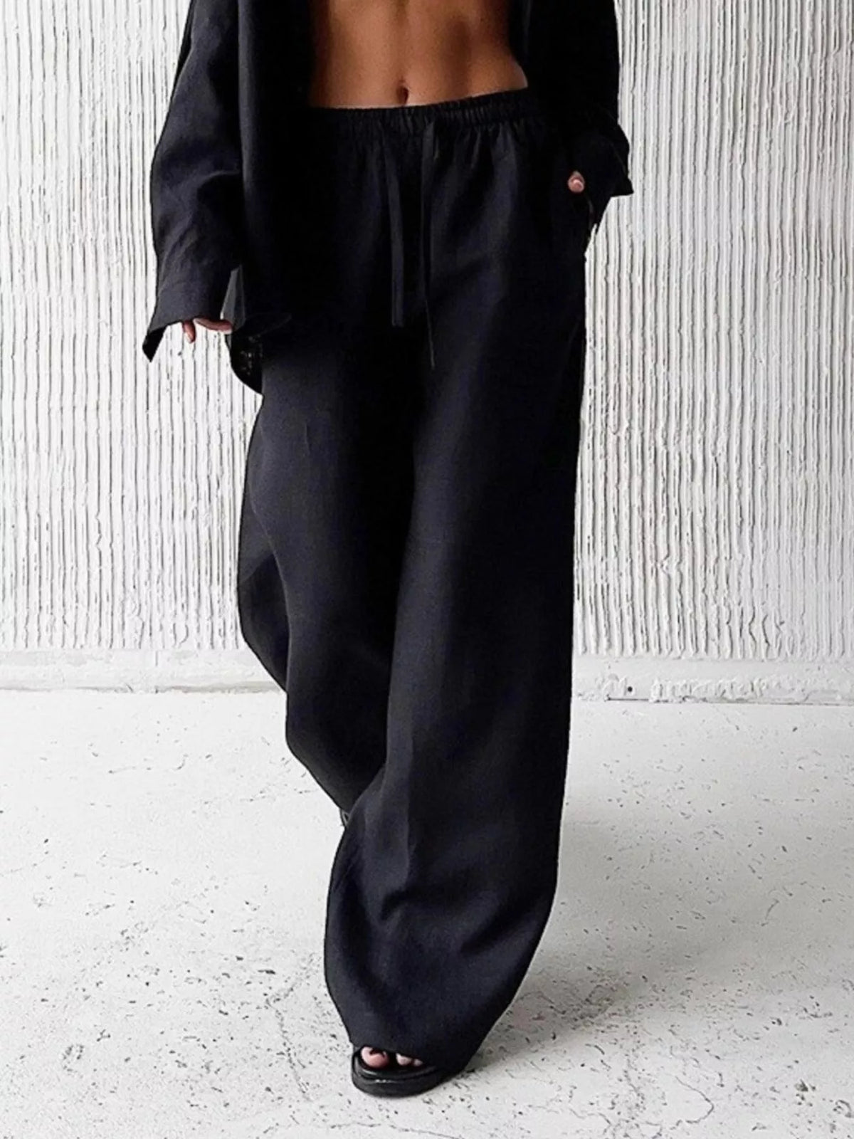 Relaxed Fit Button Up Shirt Pants Two-piece Set (8)