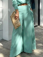 Long Sleeve Shirt Wide Leg Pants Set (19)