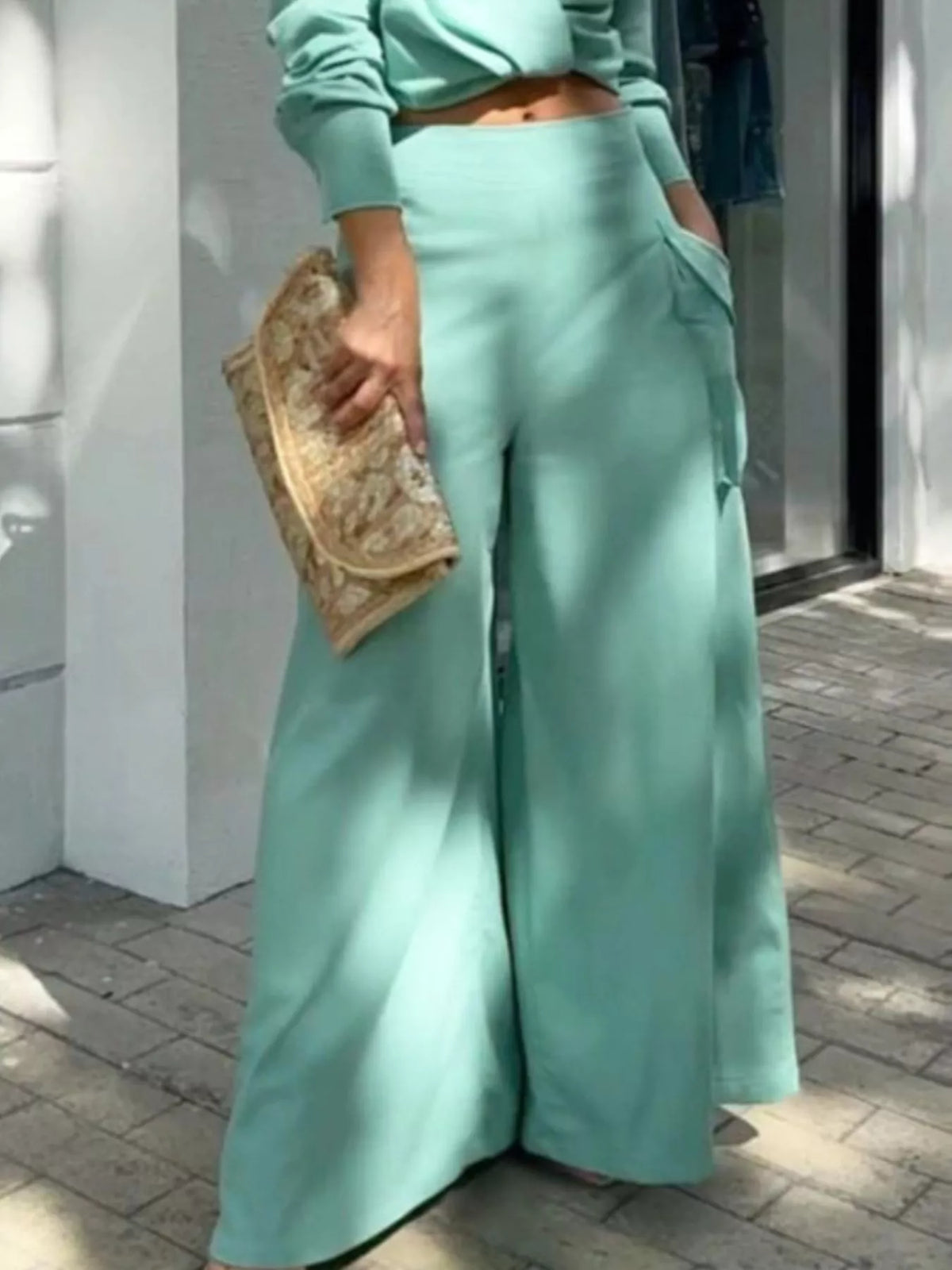 Long Sleeve Shirt Wide Leg Pants Set (19)