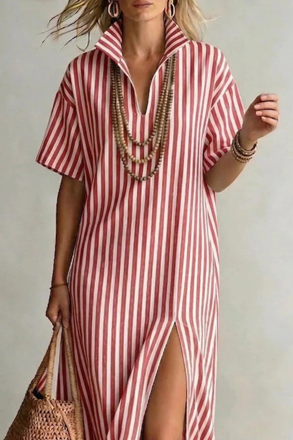 Striped High Slit Maxi Dress (8)
