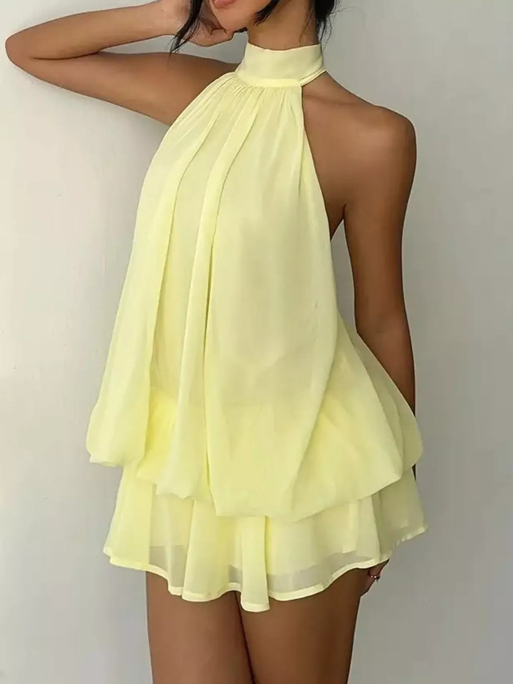 Halter Neck Chiffon Mini Dress