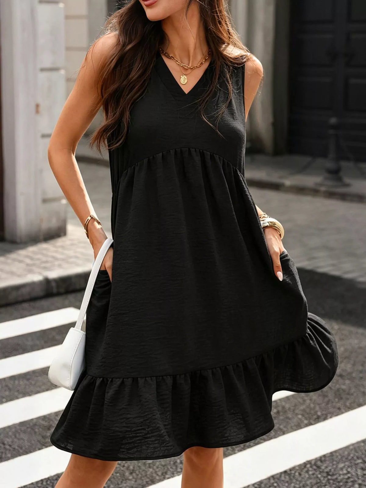 Sleeveless V-neck Ruffle Hem Casual Dress (14)