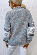 Snowflake Pattern Mock Neck Sweater (2)