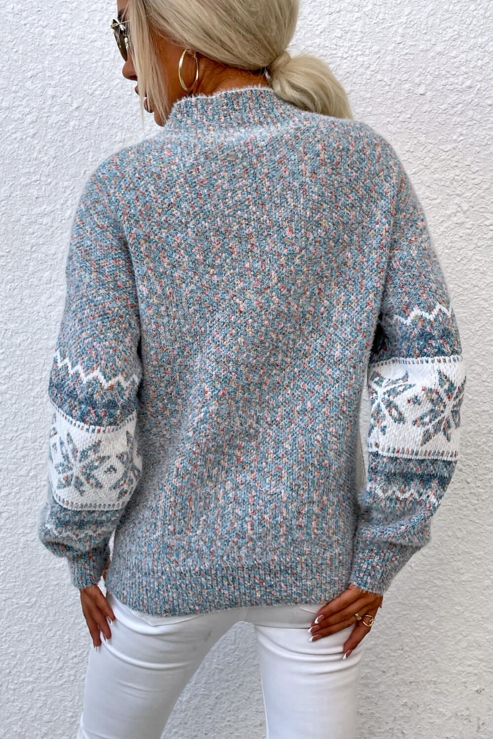 Snowflake Pattern Mock Neck Sweater (2)