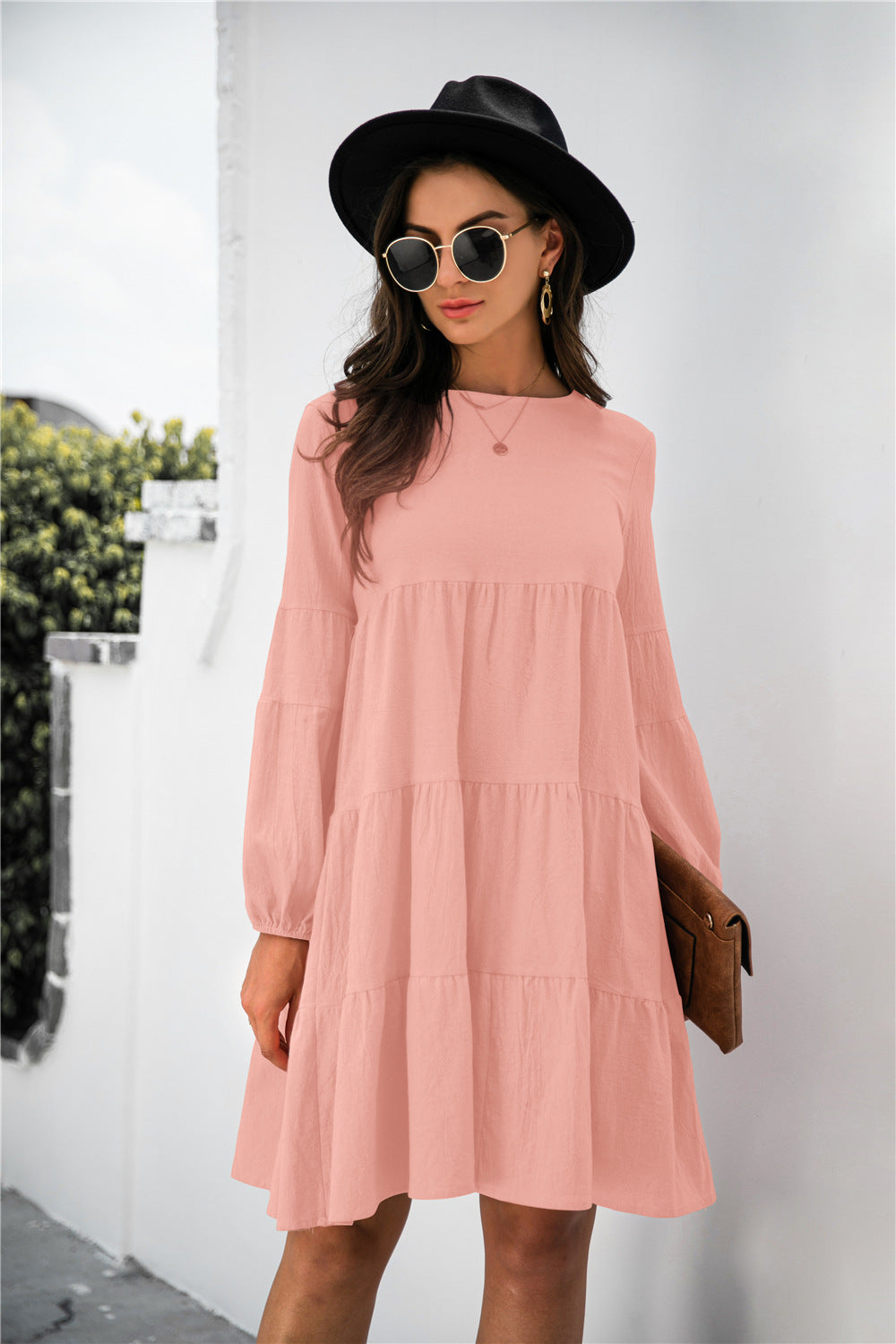 Balloon Sleeve Keyhole Tiered Dress (18)