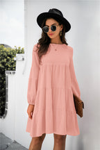 Balloon Sleeve Keyhole Tiered Dress (18)