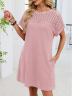 Lace Round Neck Short Sleeve T-shirt Dress (27)