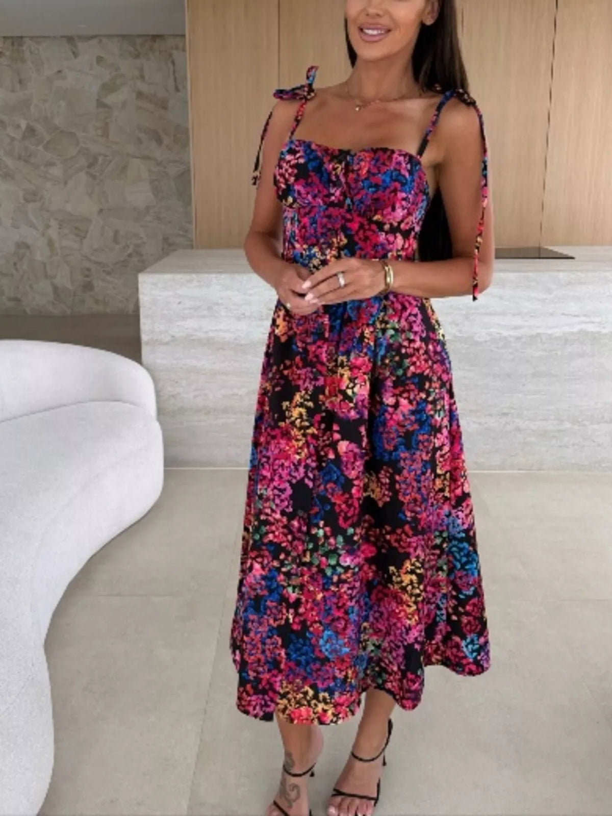 Printed Tie-strap Midi Dress (3)