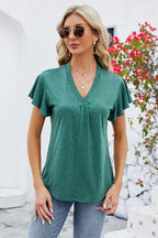 V-neck Flutter Sleeve T-shirt (4)