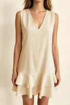 Full Size Sleeveless V-neck Ruffle Hem Mini Dress Plus