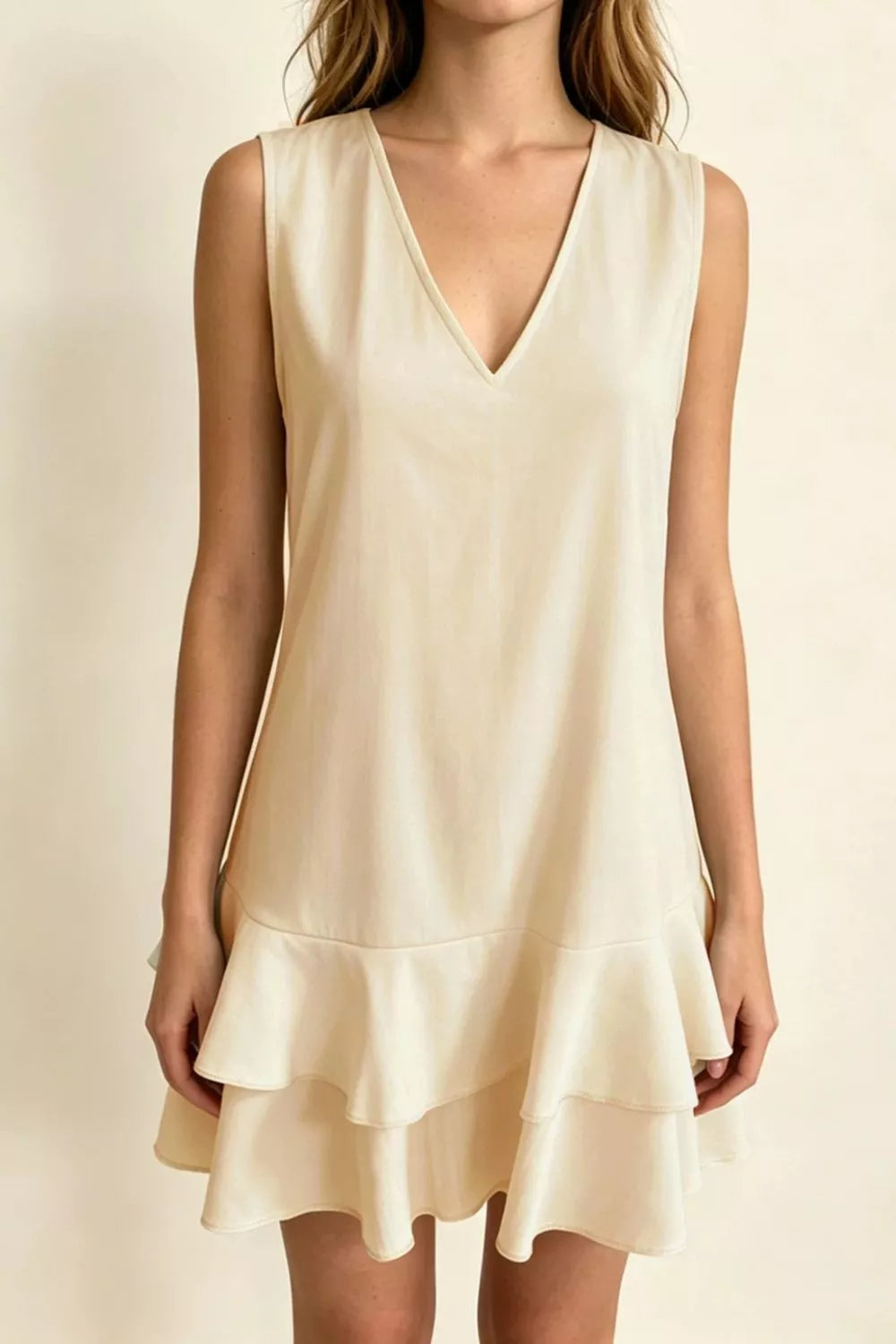 Full Size Sleeveless V-neck Ruffle Hem Mini Dress Plus