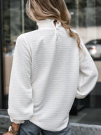 Smocked Frill Mock Neck Long Sleeve Blouse (2)
