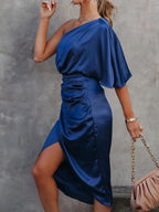 One-shoulder Satin Wrap Dress Side Slit (24)