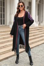 Geometric Fringe Hem Open Front Duster Cardigan (18)