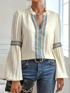 Notched Textured Balloon Sleeve Blouse (3)