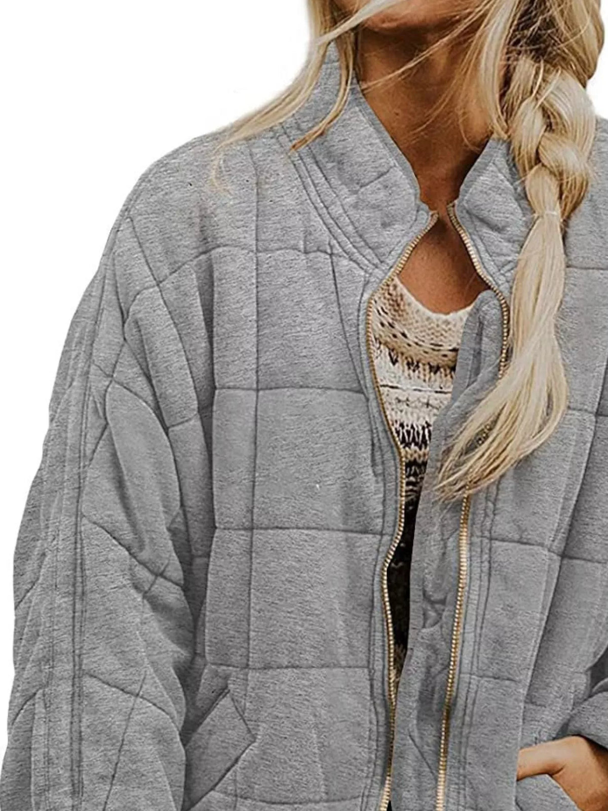 Full Size Zip Up Quilted Bomber Jacket Plus (15)