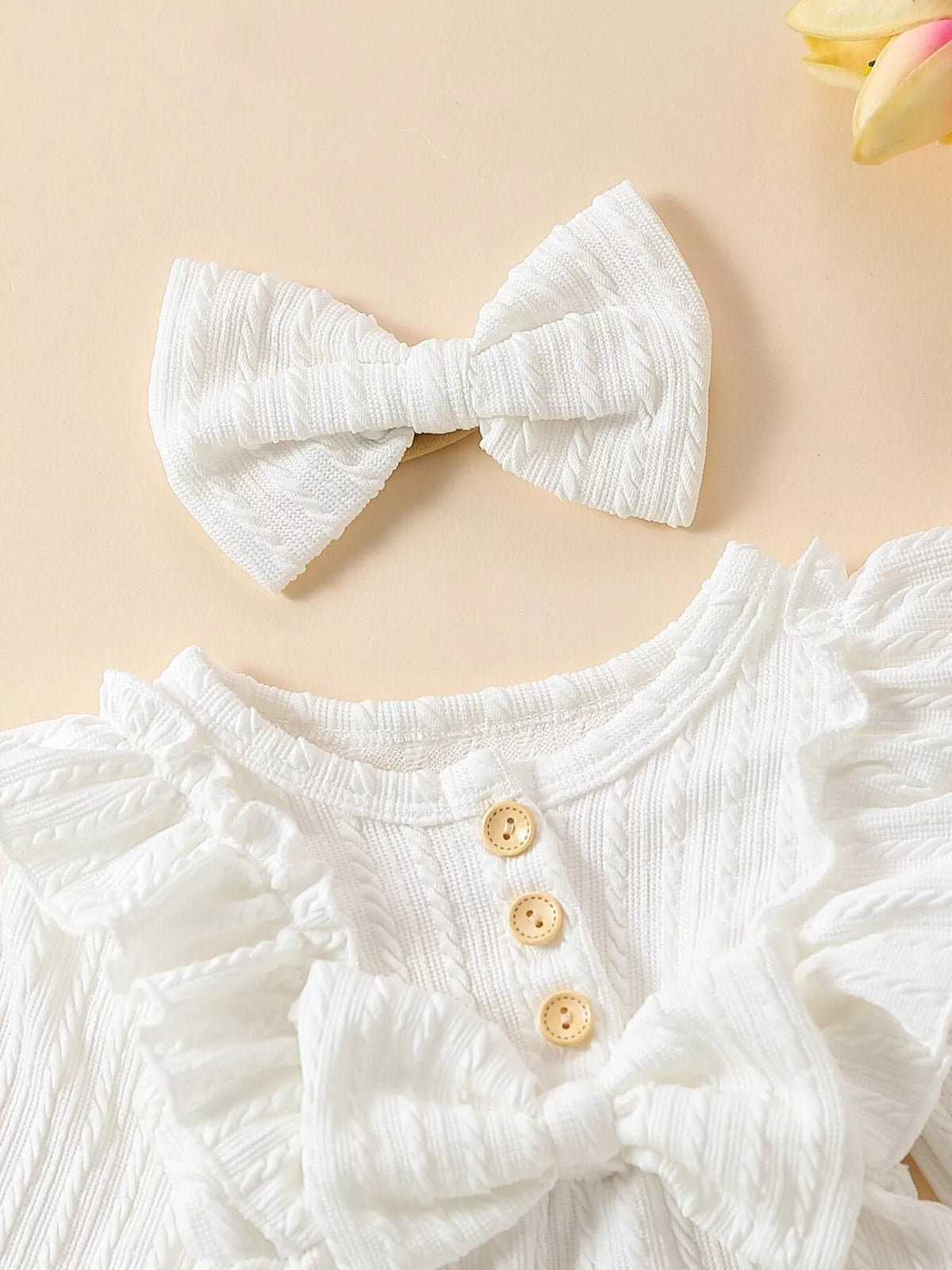 Children's Ruffled Long Sleeve One-piece Bodysuit Headband (2)