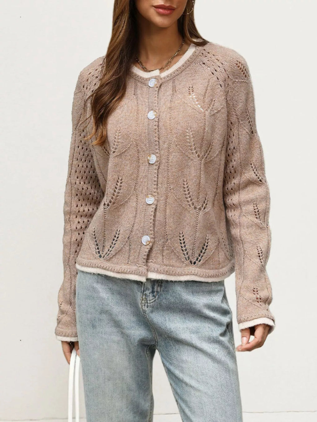 Hollow-out Knit Button-down Cardigan (5)