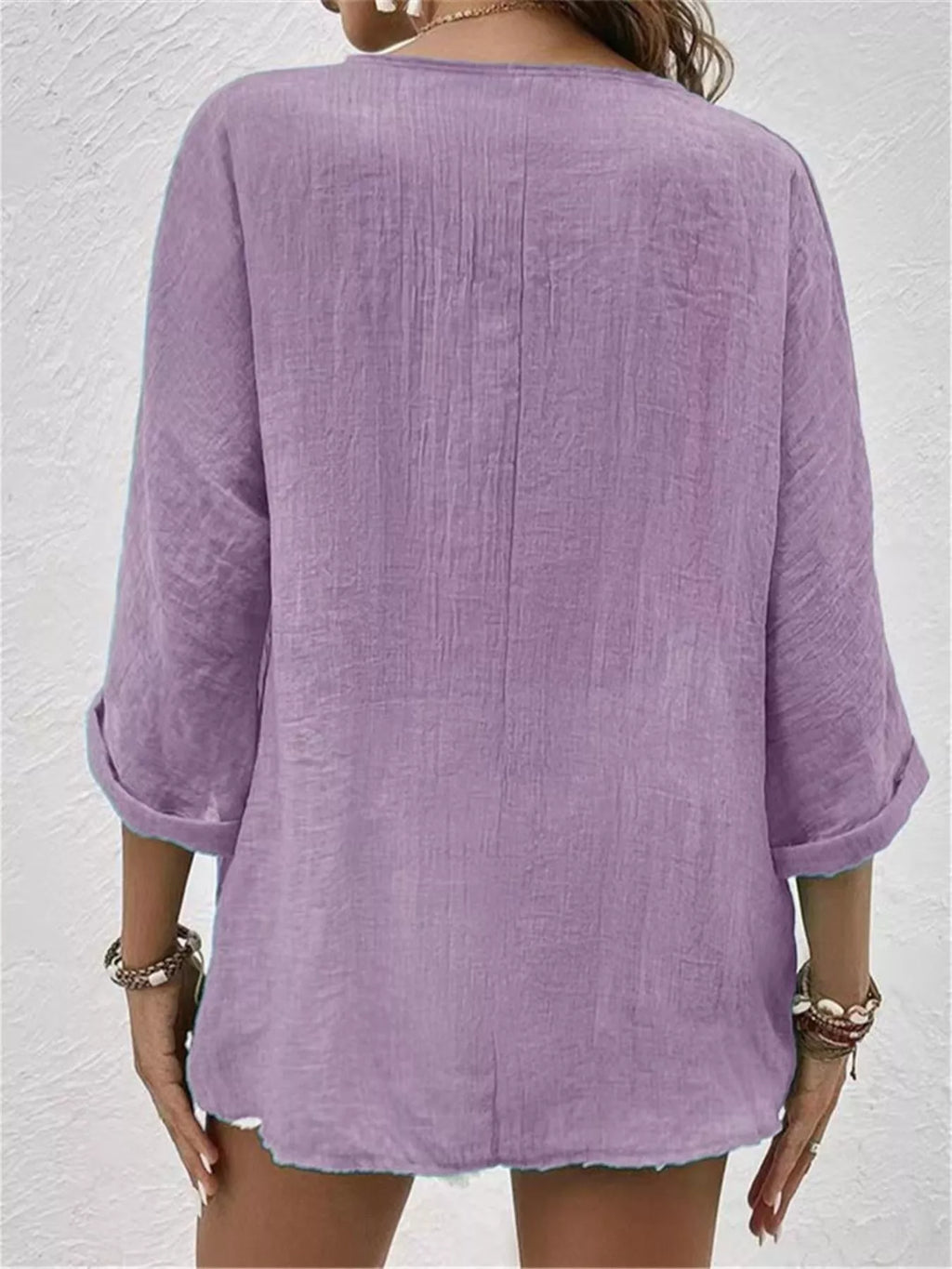 Full Size Casual V-neck Button-down Blouse Plus (9)
