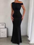 One-shoulder Ruched Bodycon Maxi Dress (2)