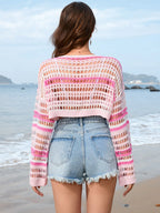 Openwork Boat Neck Dropped Shoulder Cover-up (2)