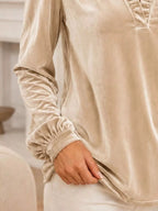 V-neck Ruffle Trim Velvet Blouse (3)