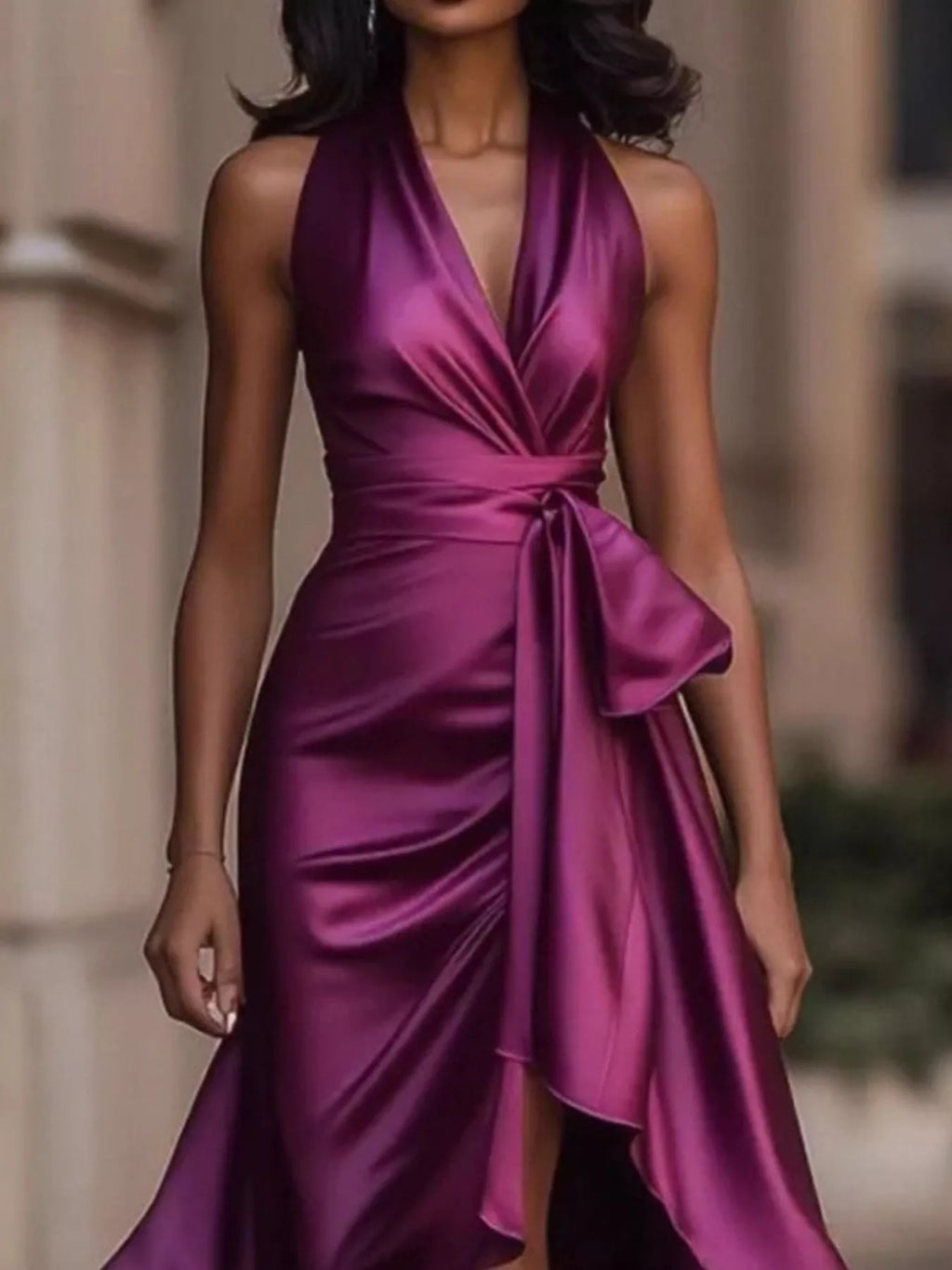 Full Size High-low Ruffled Satin Maxi Dress Plus (13)