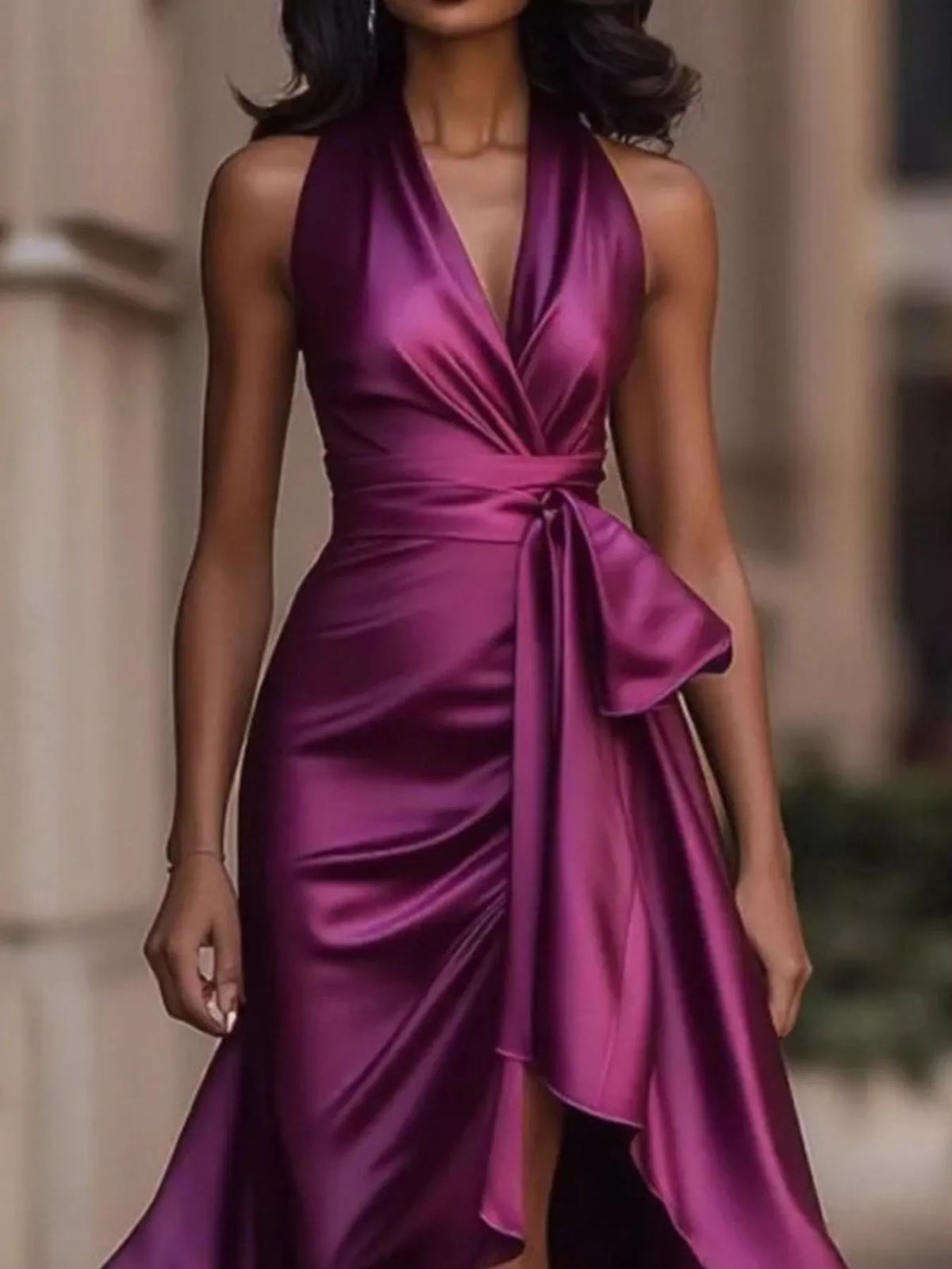 Full Size High-low Ruffled Satin Maxi Dress Plus (13)