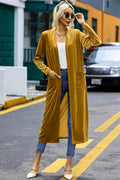 Velvet Open Front Long Cardigan Pockets