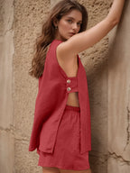 Full Size Button Up Top Shorts Set (18)