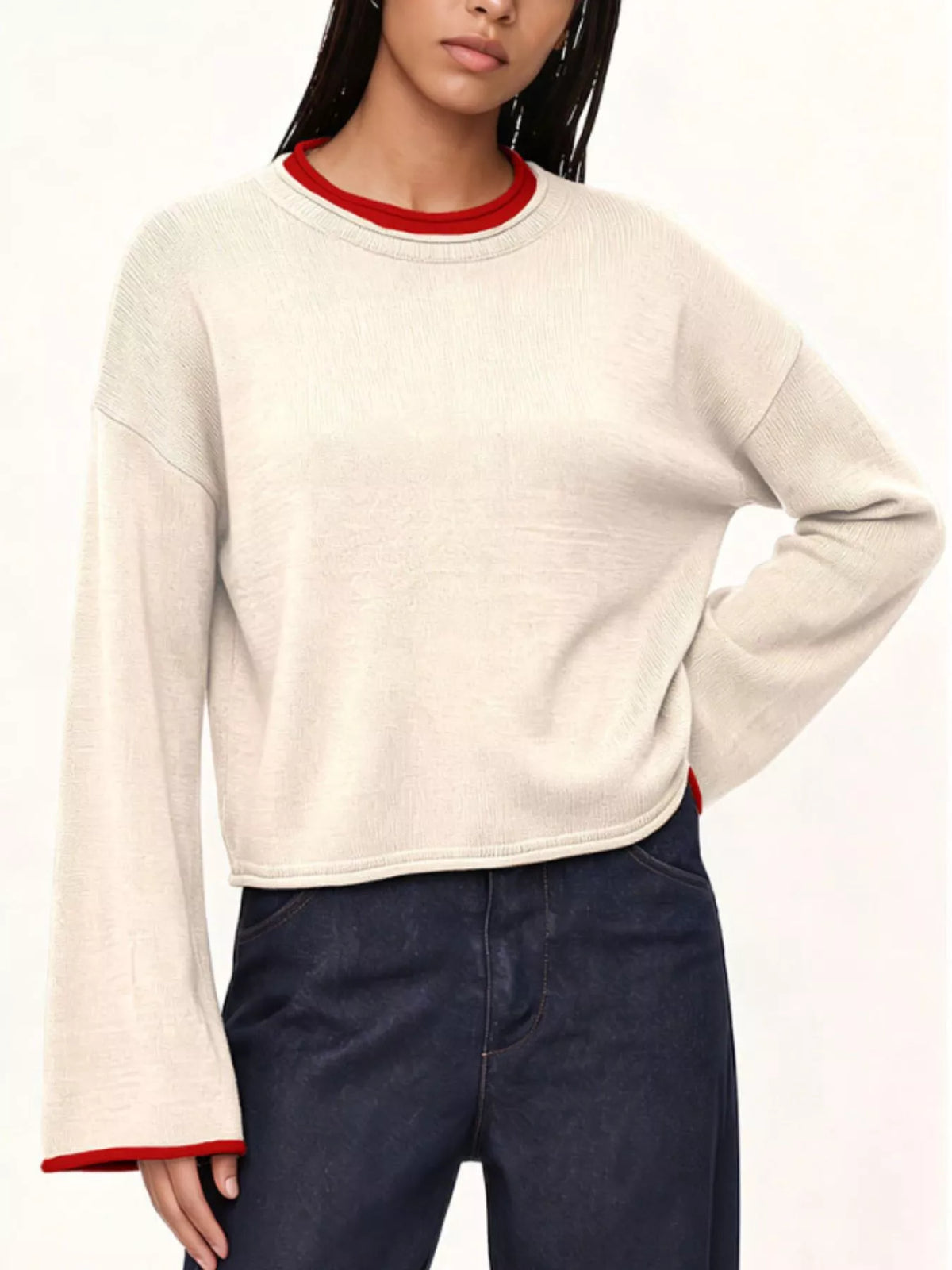 Crew Neck Dropped Shoulder Sweater (11)