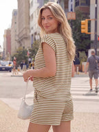 Striped Round Neck Tee Shorts Set (11)
