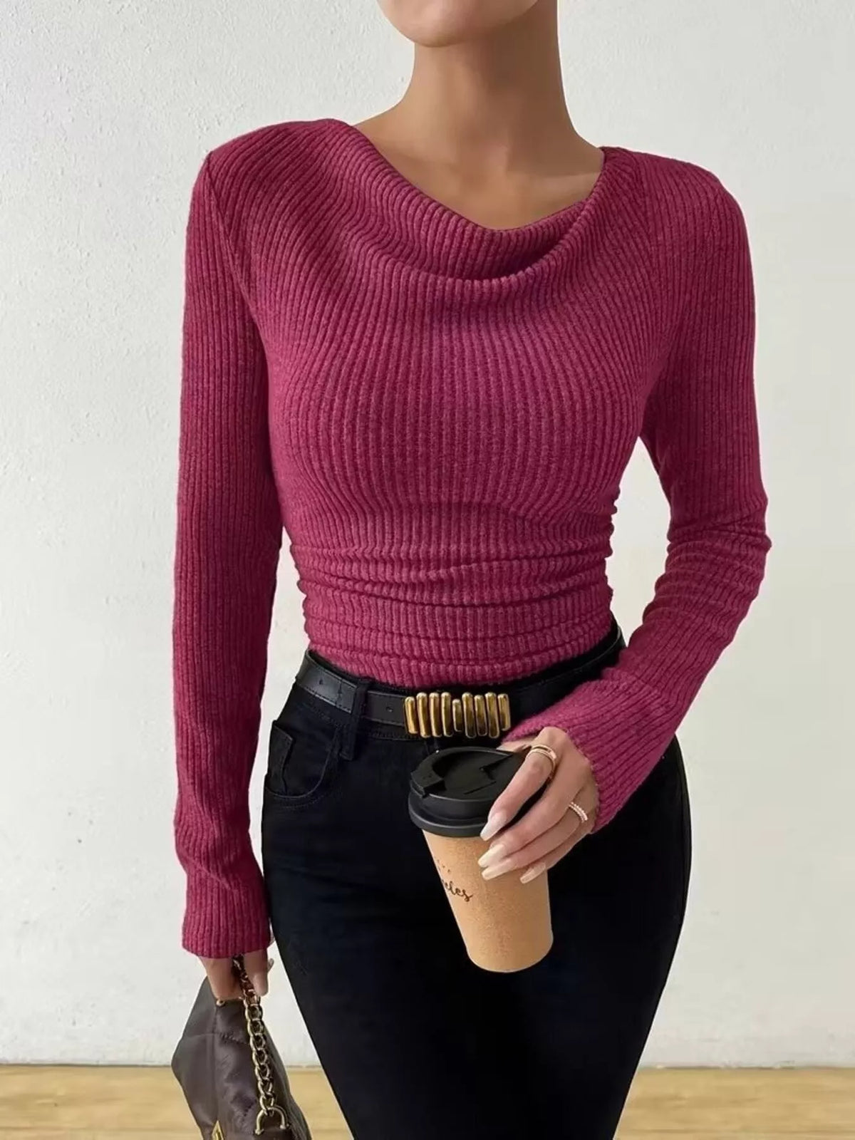 Cowl Neck Ribbed Knit Top (16)